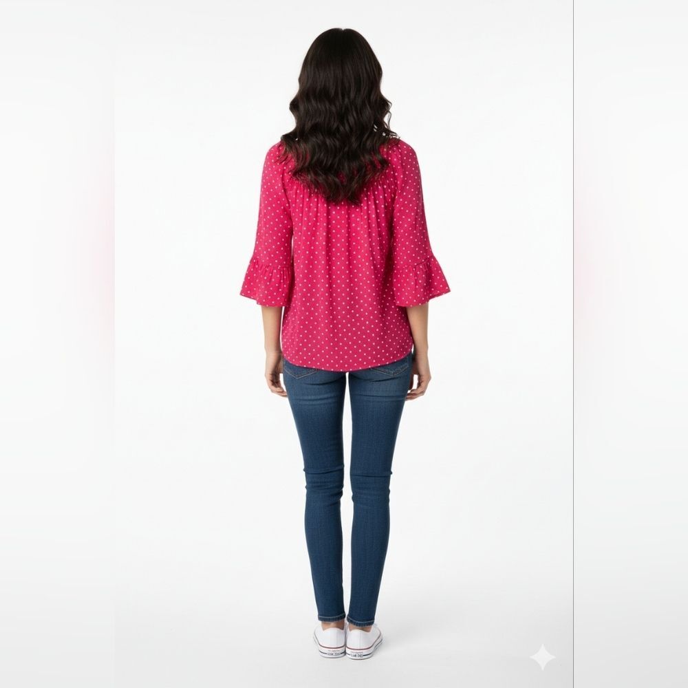Counterparts Women's Hot Pink Polka Dot Smocked Long Sleeve Blouse Size Small 🐈 - Picture 6 of 10